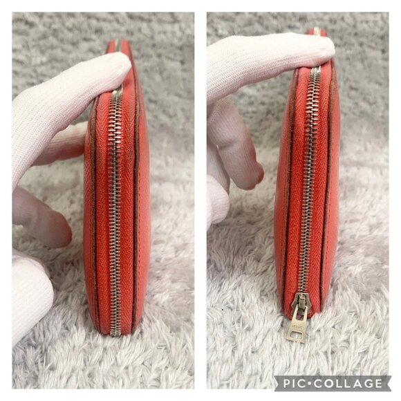 ❤HERMES Azap long silk in Veau Epsom Round-Zip-Wallet salmon pink/Silver Metal❤ - Picture 12 of 12